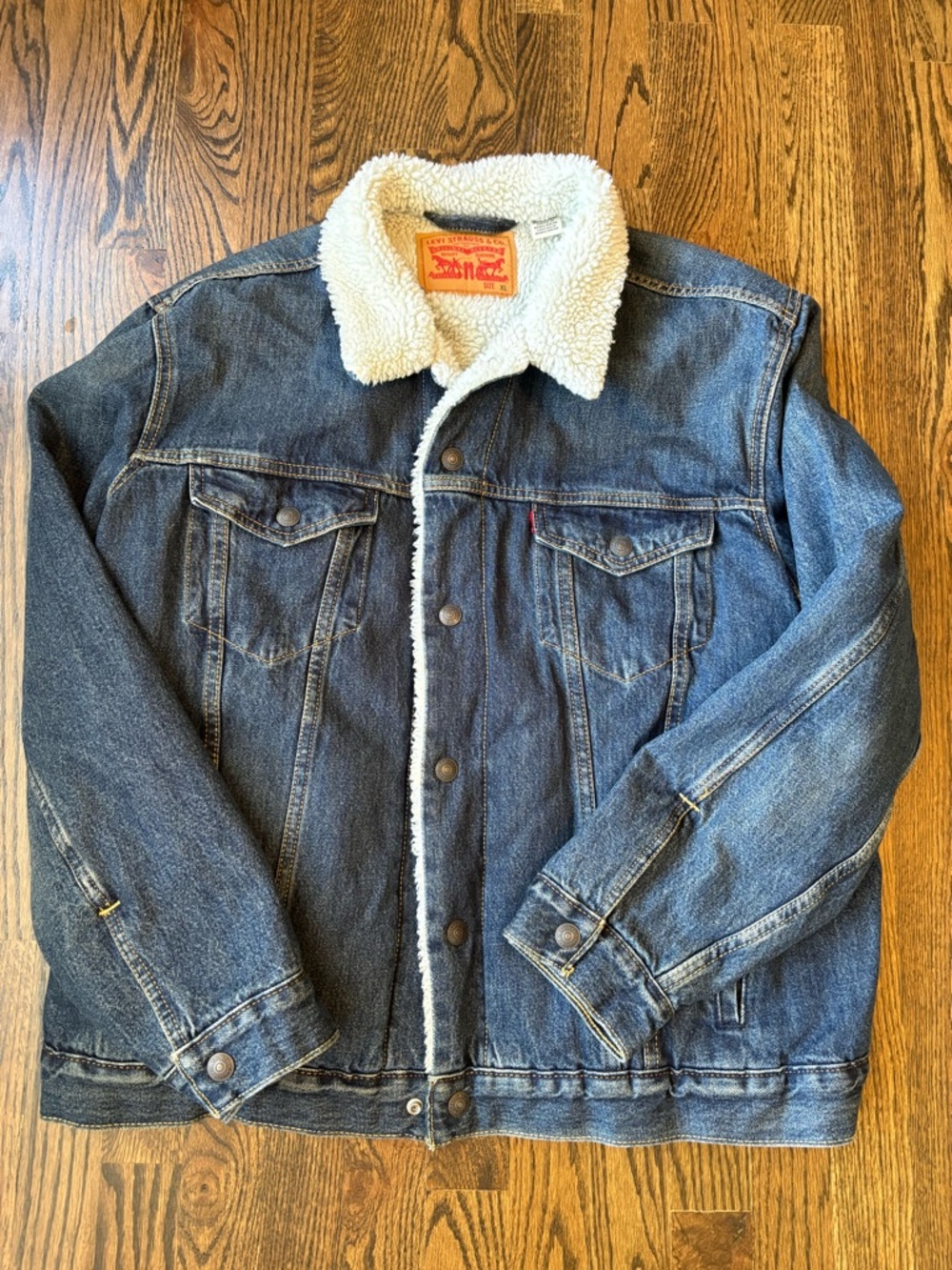 Levi's Men's Sherpa Lined Denim Jacket Dark Wash Workwear Streetwear XL